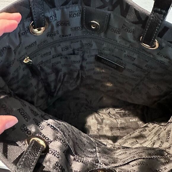 Michael Kors Canvas Logo Tote Bag Adjustable Strap Black Large Excellent Conditi - Picture 5 of 5